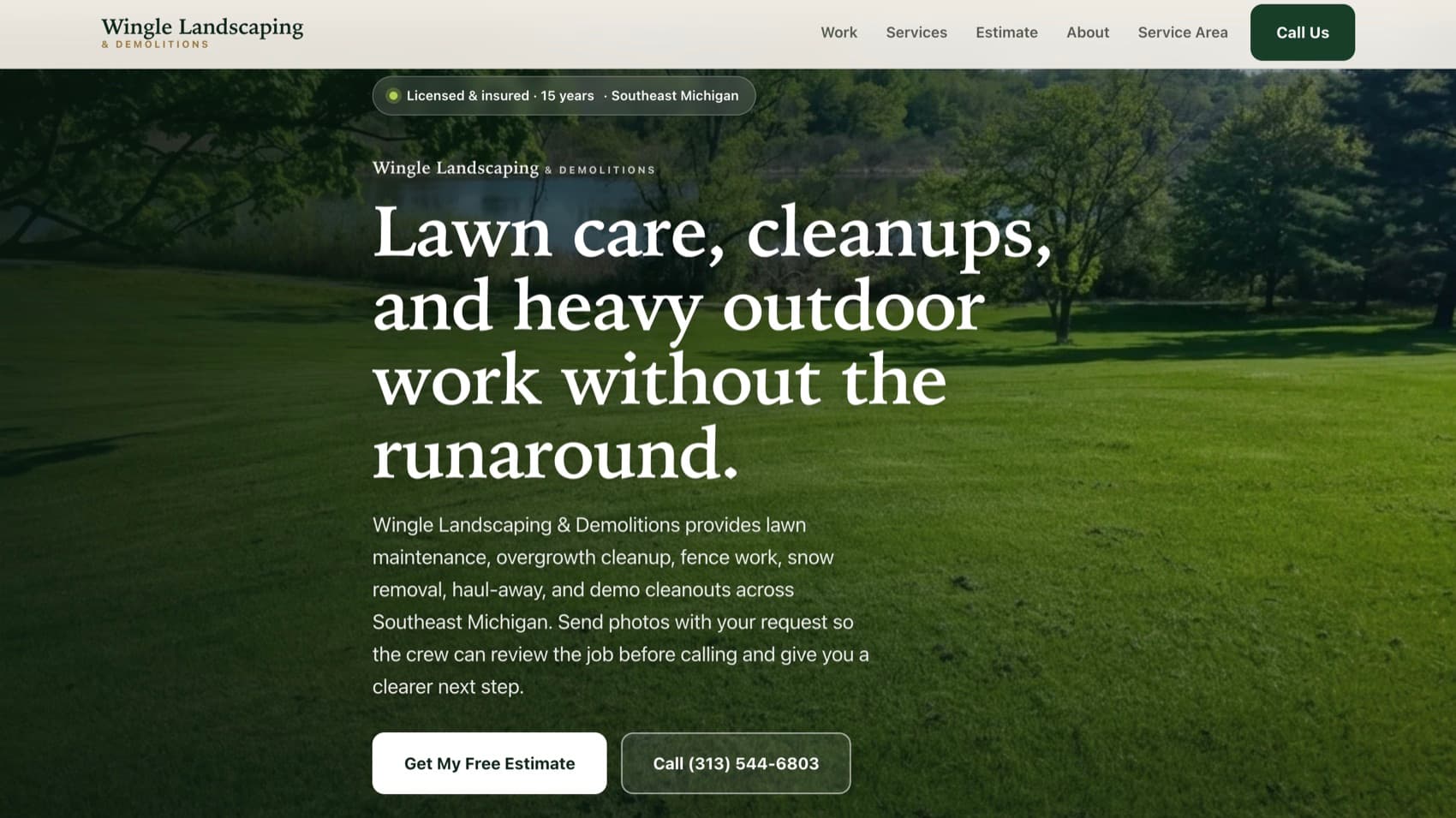 Wingle Landscaping & Demolitions website